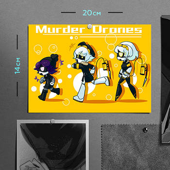"Узі, Ен та Ві (Дрони-вбивці / Murder Drones)" плакат (постер) розміром А5 (20х14см)
