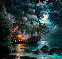 Алмазна мозаїка "Корабель під місяцем", без підрамника, 35*45см, ТМ Dreamtoys