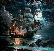Алмазна мозаїка "Корабель під місячним світлом", 40*50см, на рамці, ТМ Dreamtoys