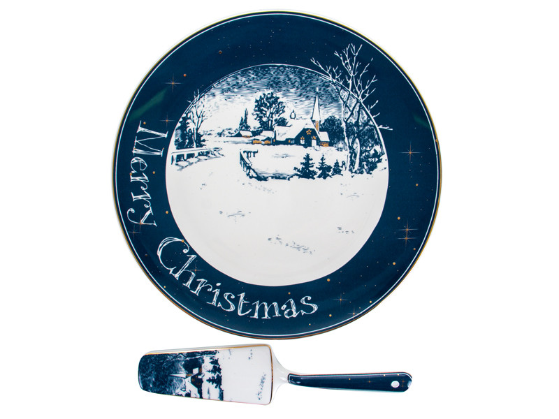 Блюдо для торта з лопаткою новорічне Lefard New christmas 26 см 1924-723