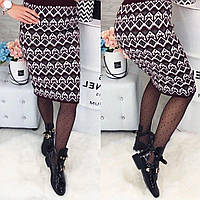 Жіноча шорстка тепла пряма спідниця оверсайз з орнаментом р.46-52 (60 см). Арт-4259/1 марсала