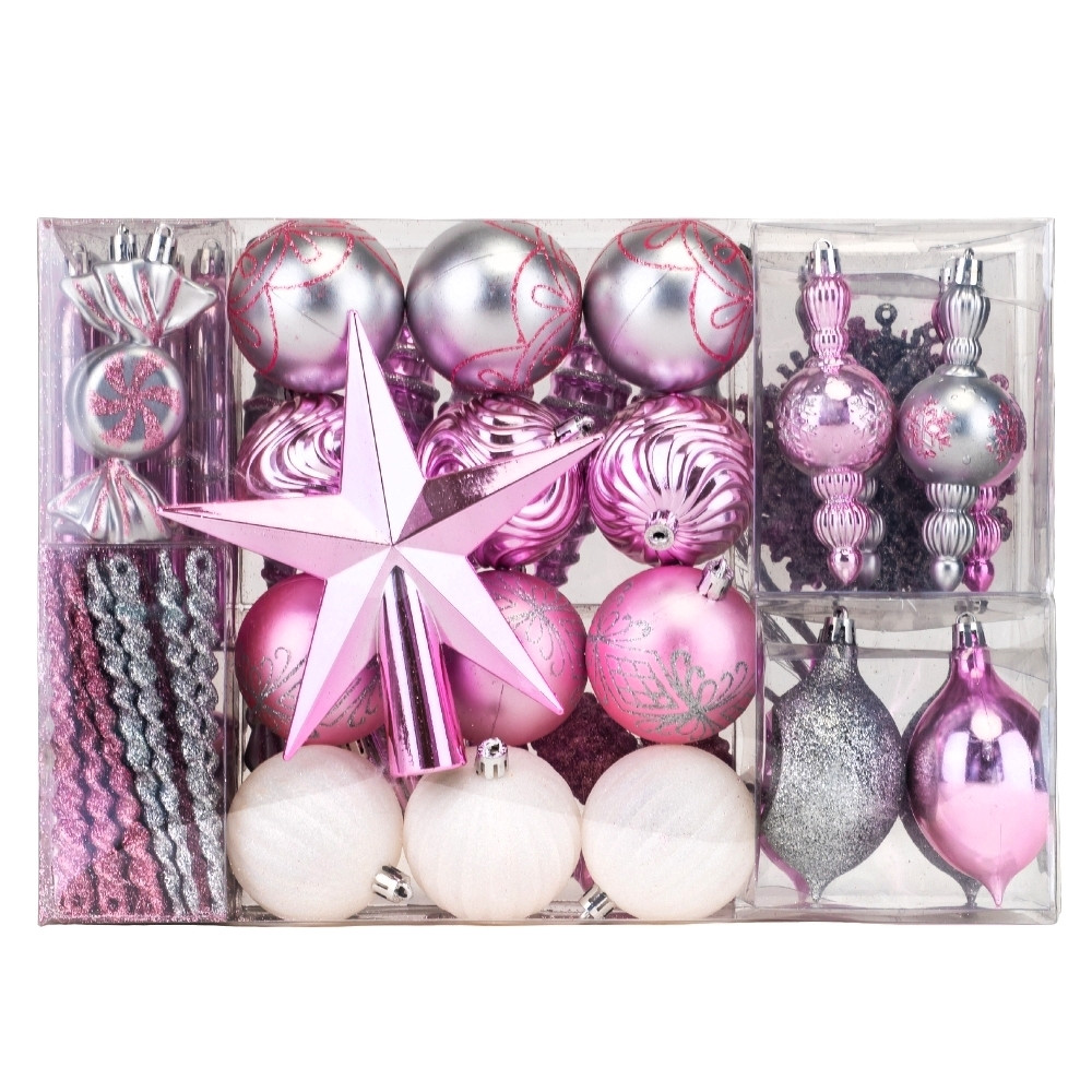 Набір ялинкових іграшок Рожеве сяйво 88 шт Розмір коробки 33х23 см 19125-043 пластик