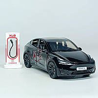 Машинка Автопром «Tesla модель Y із зарядною станцією» чорна, 1:24 (18 см) AP7711-4, фото 5