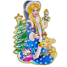 Святкові наліпки на вікно Снігуронька в асортименті, фото 3