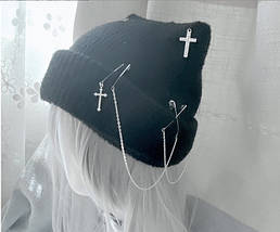 Шапка З Хрестиками та з Котячими вушками Чорна, фото 3