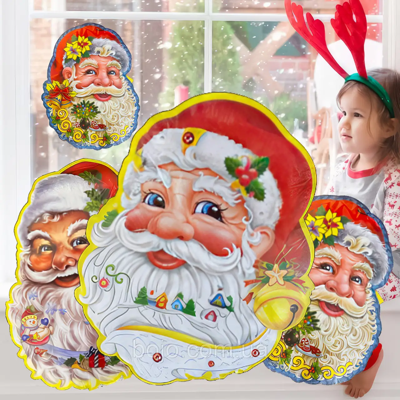 Святкові наліпки на вікно Дід Мороз в асортименті