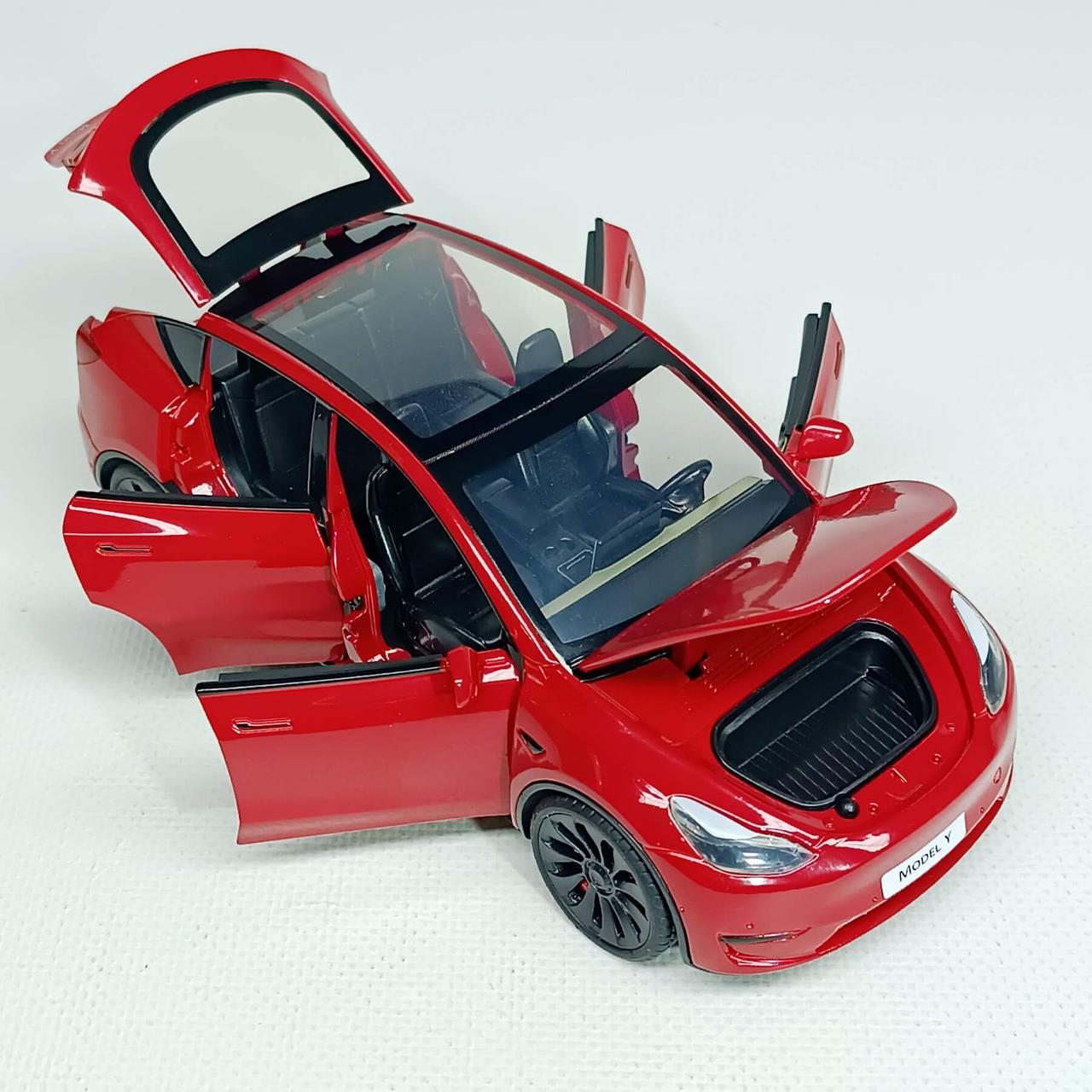 Машинка Автопром «Tesla модель Y із зарядною станцією» червона, 1:24 (18 см) AP7711-1