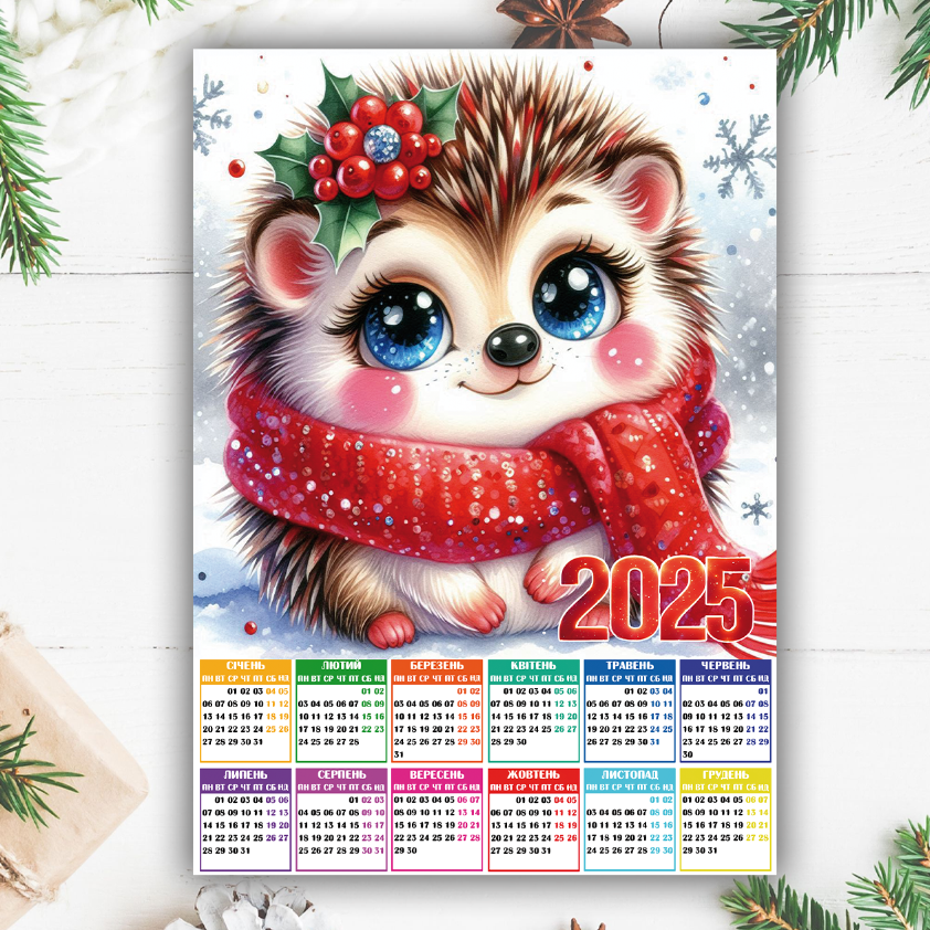 Календар новорічний 2025 "Милий їжачок" А4 (без рамки)