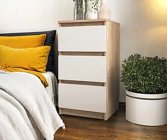 Тумба приліжкова Tobi Sho Heidi T-216 на три шухляди для спальні, 400х758х398 мм Сонома-Білий