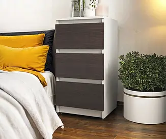 Тумба приліжкова Tobi Sho Heidi T-216 на три шухляди для спальні, 400х758х398 мм Білий-Венге