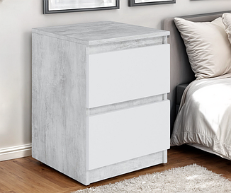 Тумбочка приліжкова Tobi Sho Lea T-225 з двома шухлядами для спальні, 400х500х400 мм Бетон-Білий