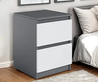 Тумбочка приліжкова Tobi Sho Lea T-225 з двома шухлядами для спальні, 400х500х400 мм Антрацит-Білий
