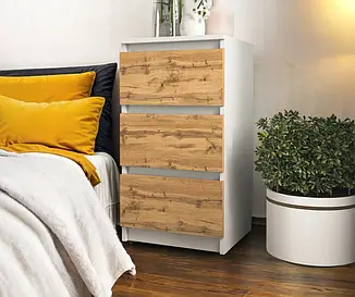 Тумба приліжкова Tobi Sho Heidi T-216 на три шухляди для спальні, 400х758х398 мм Білий-Аппалачі