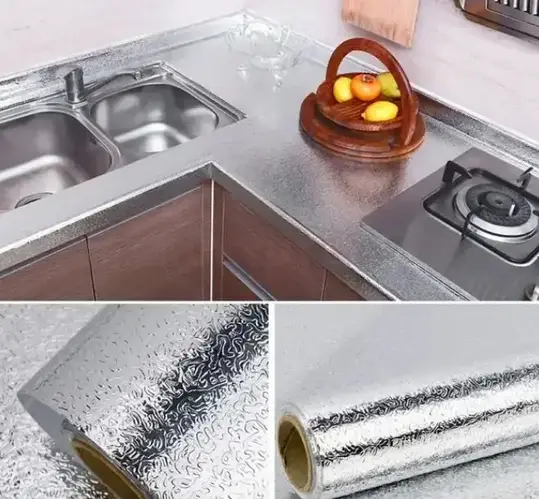 Фольга-стикер самоклеющаяся на кухню 5мХ40 см, Пленка самоклеящаяся для ...