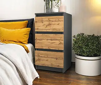 Тумба приліжкова Tobi Sho Heidi T-216 на три шухляди для спальні, 400х758х398 мм Антрацит-Апалачі