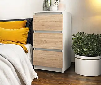 Тумба приліжкова Tobi Sho Heidi T-216 на три шухляди для спальні, 400х758х398 мм Білий-Сонома