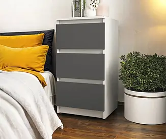 Тумба приліжкова Tobi Sho Heidi T-216 на три шухляди для спальні, 400х758х398 мм Білий-Антрацит