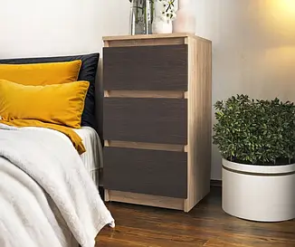 Тумба приліжкова Tobi Sho Heidi T-216 на три шухляди для спальні, 400х758х398 мм Сонома-Венге