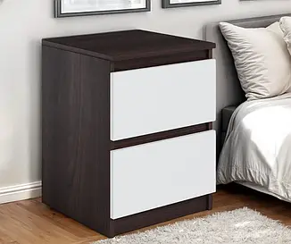 Тумбочка приліжкова Tobi Sho Lea T-225 з двома шухлядами для спальні, 400х500х400 мм Венге-Білий