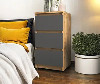 Тумба приліжкова Tobi Sho Heidi T-216 на три шухляди для спальні, 400х758х398 мм Аппалачі-Антрацит