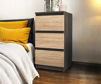 Тумба приліжкова Tobi Sho Heidi T-216 на три шухляди для спальні, 400х758х398 мм Антрацит-Сонома