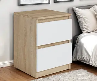 Тумбочка приліжкова Tobi Sho Lea T-225 з двома шухлядами для спальні, 400х500х400 мм Сонома-Білий