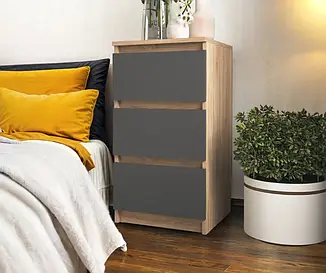 Тумба приліжкова Tobi Sho Heidi T-216 на три шухляди для спальні, 400х758х398 мм Сонома-Антрацит