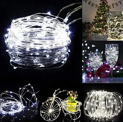 Світлодіодна новорічна гірлянда нитка краплі роси дріт 50 м 500 LED USB з пультом холодний білий Dt