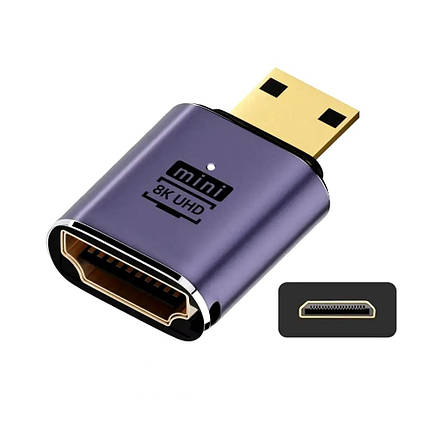 Перехідник прямий Mini HDMI — HDMI (M/F) LED Metal 8К HDMI 2.1 48Gbps (C8K-01), фото 1