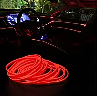 Автомобільний гнучкий холодний неон червоного кольору 5 метрів USB - Неонове Підсвічування салону авто, дверей