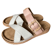 Красиві сіро-рожеві жіночі шльопанці з перепльотом, модні босоніжки з ремінцями та перламутровими пряжками