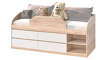 Ліжко "Брайт" з дитячим обмежувачем та ящиками 835x2032x840 Майстер Форм. Дуб сонома/білий (лівостороння)