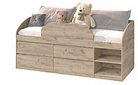 Ліжко "Брайт" з дитячим обмежувачем та ящиками 835x2032x840 Майстер Форм. Дуб крафт сірий (лівостороння)