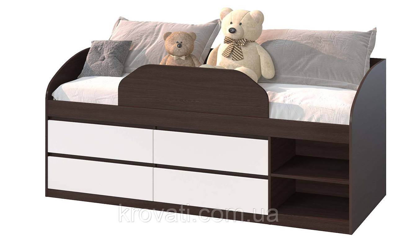 Ліжко "Брайт" з дитячим обмежувачем та ящиками 835x2032x840 Майстер Форм. Венге магія/білий (лівостороння)