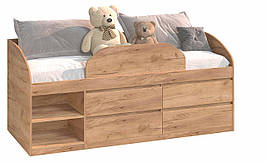 Ліжко "Брайт" з дитячим обмежувачем та ящиками 835x2032x840 Майстер Форм. Дуб крафт золотий (правостороння)