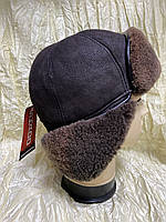 Чоловіча вушанка з натуральної овчини коричнева 53-54