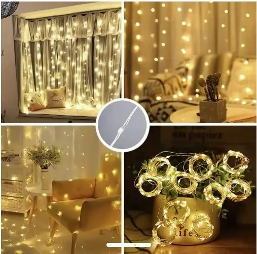 Світлодіодна новорічна гірлянда штора краплі роси дріт 3х3 м 300 LED USB з пультом теплий білий і мікс Sf-1 SF-2 Jw, фото 1