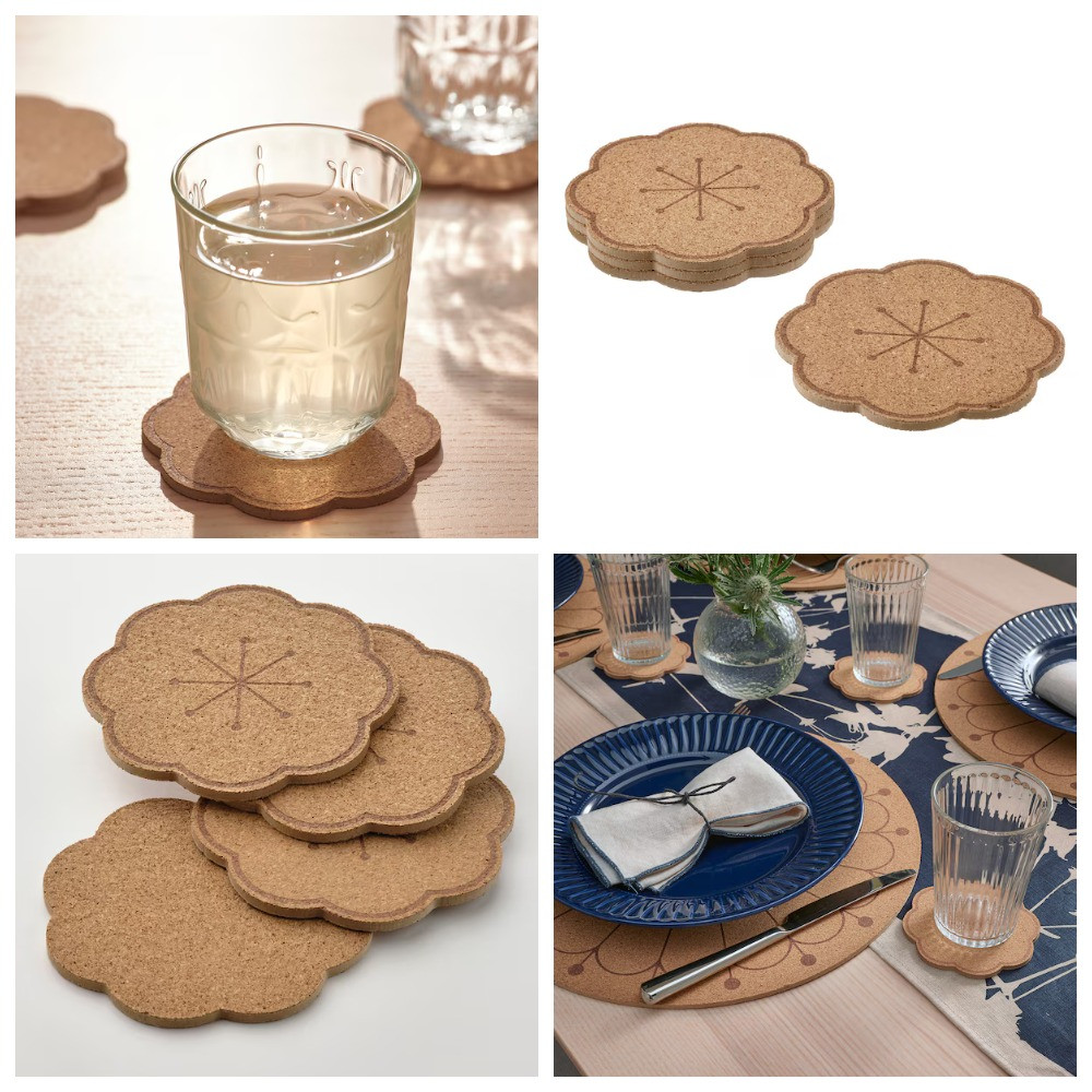 Підставки під чашки, кухлі, склянки IKEA SVARTVIDE 10 см (4 шт) набір підставок під гаряче коркове дерево