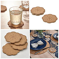 Набір підставок під гаряче: чашки кружки келихи шоти IKEA SVARTVIDE 10 см 4 шт підсклянники пробкове дерево