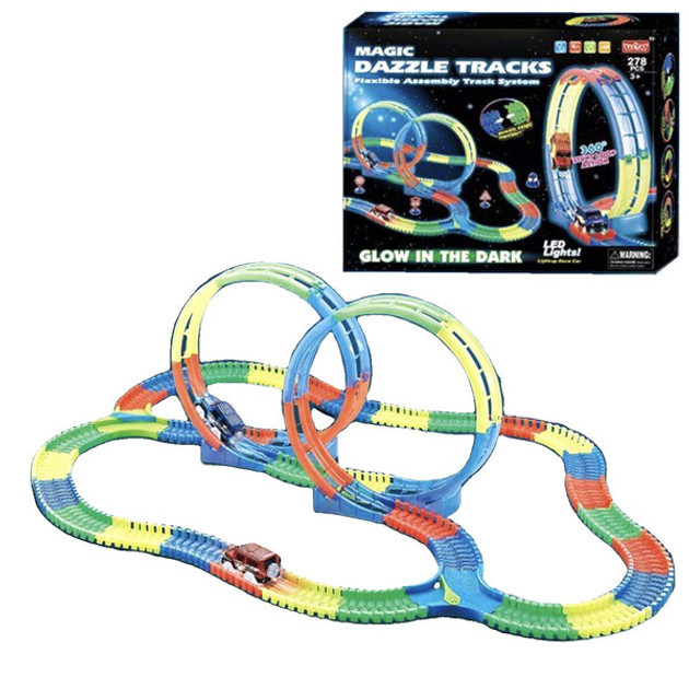 Дитячий гоночний трек Неонова швидкісна траса 532 см Гнучкий автотрек 2 мертві петлі машинка з підсвіткою, фото 1