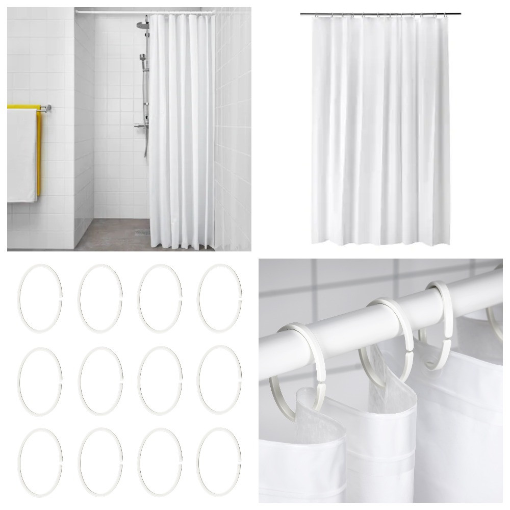 Шторка для ванної та душа з кільцями IKEA BJÄRSEN 180x200 см біла фіранка для ванни, фото 1