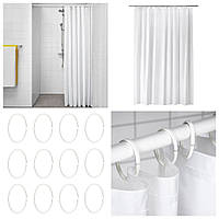 Шторка для ванної та душа з кільцями IKEA BJÄRSEN 180x200 см біла універсальная фіранка для ванни 604.437.02