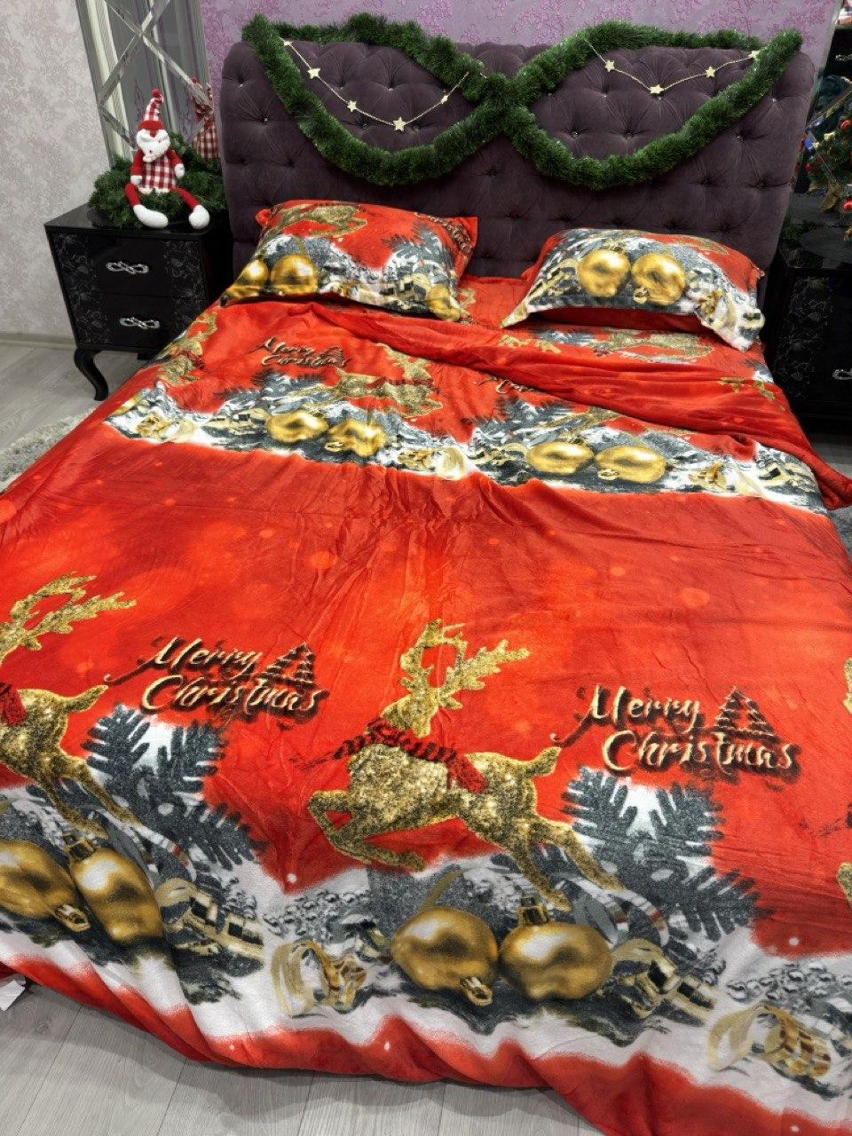 Велюрова постільна білизна новорічна тепла, фото 1