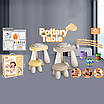 Гончарний дитячий набір для ліплення з глини та розпису стіл стілець гончарний круг глина стеки кисті фарби фартух, фото 10