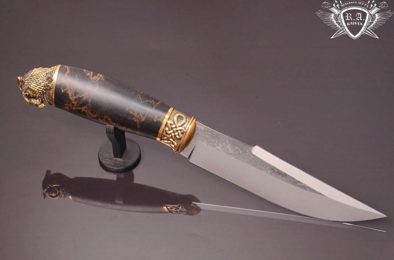 Ніж ручної роботи «Пугач» 155х29х4.8мм з нержавіючої сталі та руків'ям з ясена, фото 1