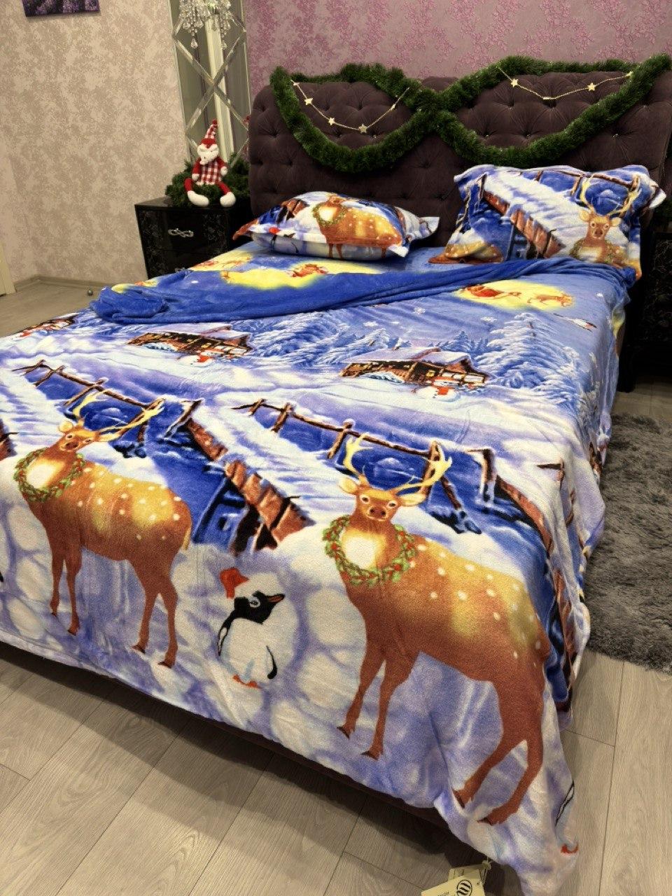 Велюрова постільна білизна новорічна тепла, фото 1
