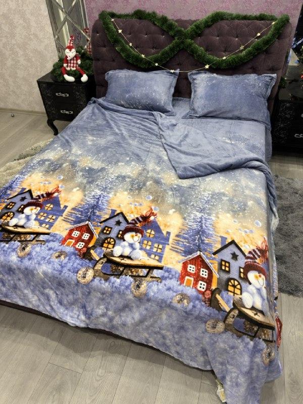 Велюрова постільна білизна новорічна тепла, фото 1