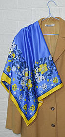 Хустка жіноча легка шовкова елегантна з принтом і візерунком патріотична  90*90 квіти піксель вишивка