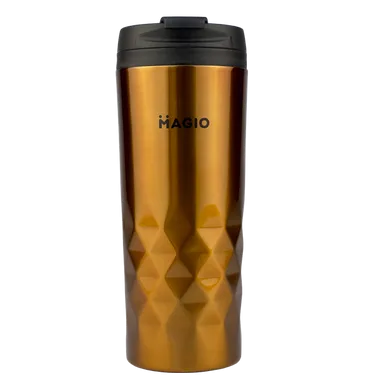 Термокухоль MAGIO MG-1045G помаранчевий/ вакуумний подвійні стінки/пласт.колба/ корпус-нерж.сталь/500мл, фото 1