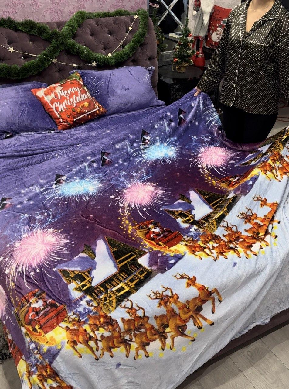 Велюрова новорічна тепла постільна білизна, фото 1